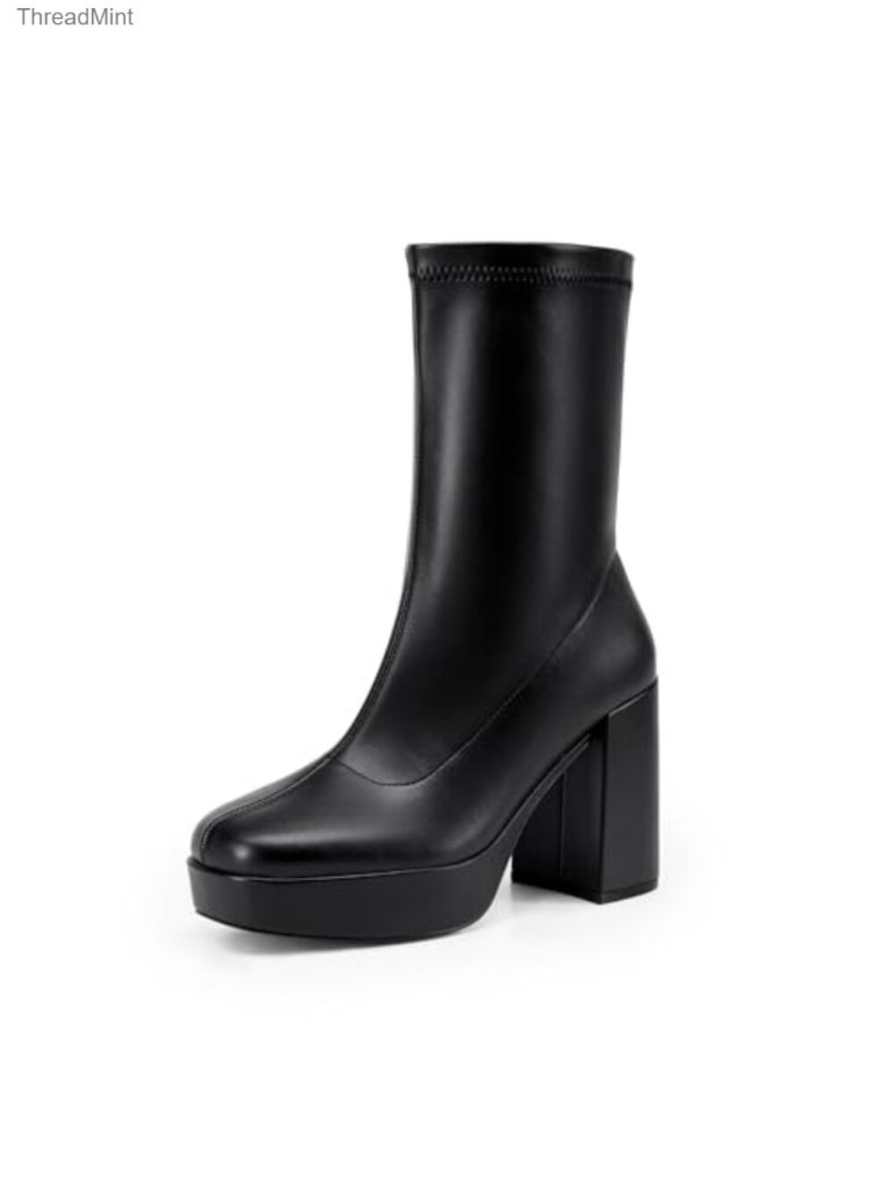 Dream Pairs Women's Mid Calf Platform Heeled Gogo Boots Square Toe PU